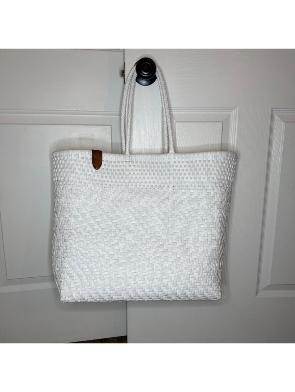 Maria Bonita Handmade Woven Waterproof White Beach Bag Tote